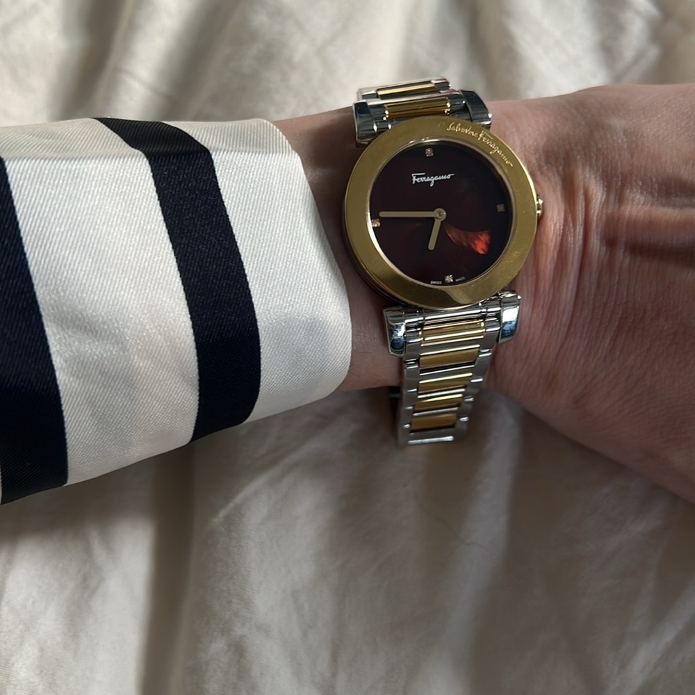 Salvatore Ferragamo Two-Tone Gold and Silver Women's Bracelet Watch - Gold Dial - Picture 14 of 15